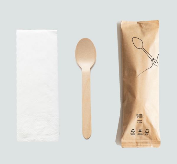 250 Adet Tahta Kaşık Peçete İkram Seti - Tek Kullanım