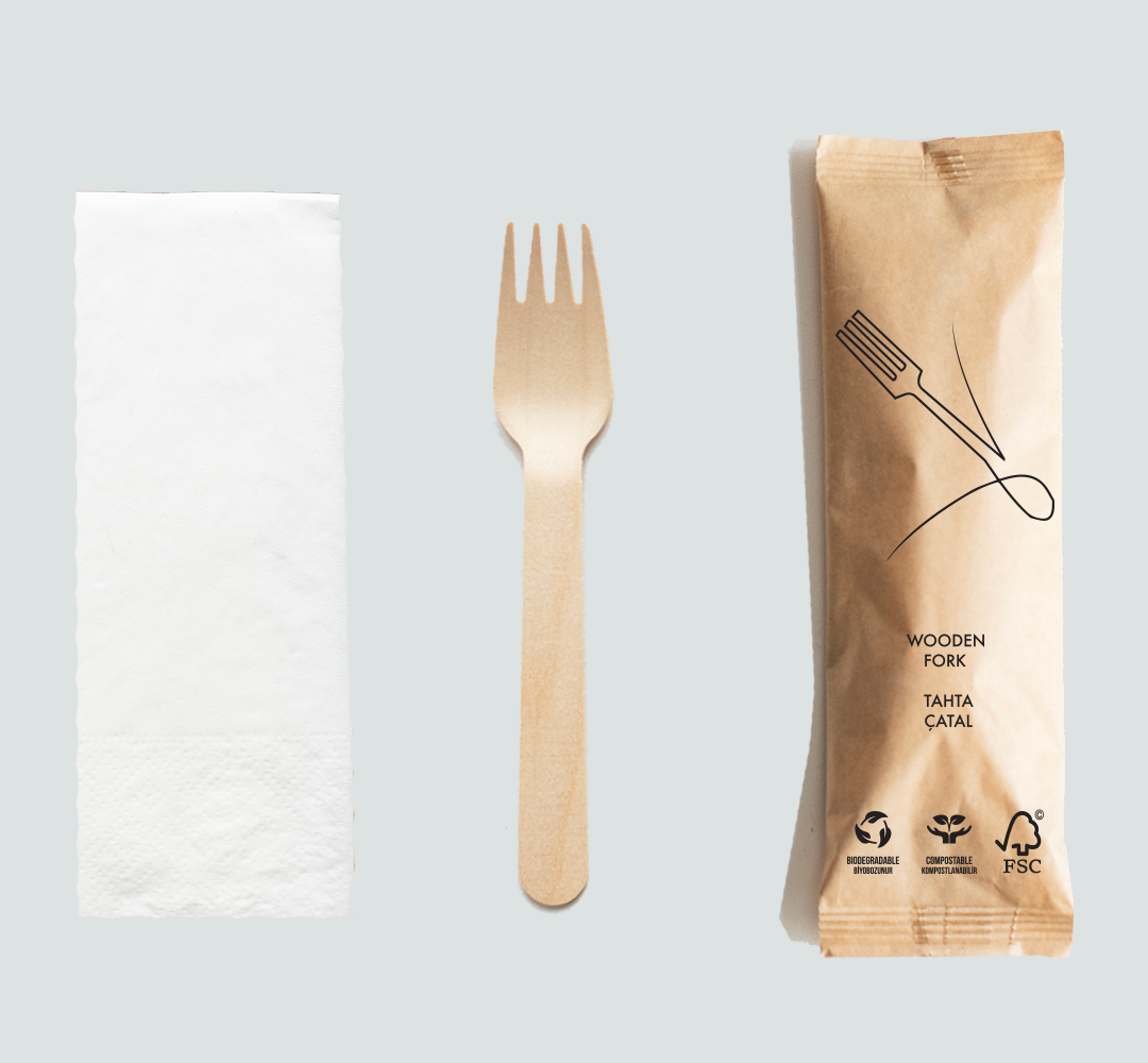 250 Adet Tahta Çatal Peçete İkram Set - Tek Kullanım