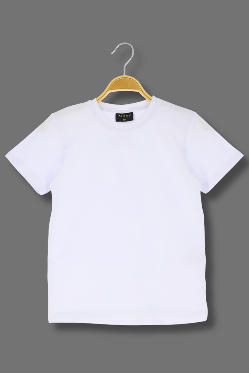 Çocuk Pamuklu Penye Kısa Kol Tişört / Basic Beyaz - 8 Yaş