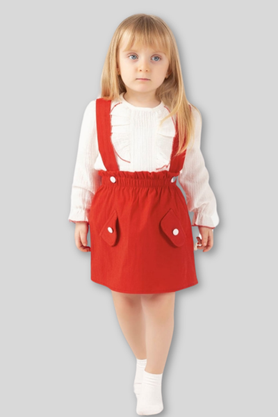 Kız Çocuk Cepli İkili Salopet Takım