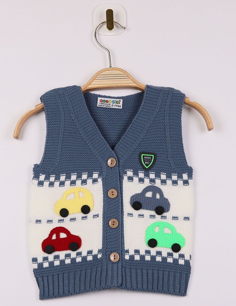Erkek Çocuk Araba Nakışlı Triko Yelek 5 Yaş
