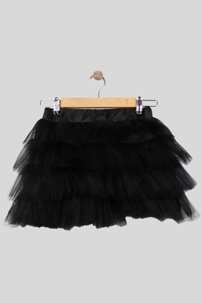 Kız Çocuk Katlı Tütü Tül Etek Siyah - 13 Yaş