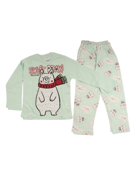 Kız Çocuk Ayıcık Temalı Pamuklu Pijama Takım