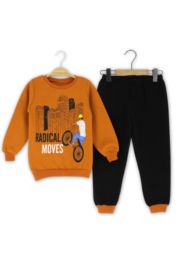 Erkek Çocuk 3 İp Şardonlu Bisiklet Temalı Eşofman Takım