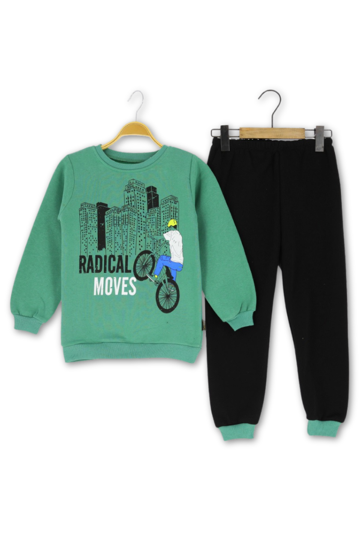Erkek Çocuk 3 İp Şardonlu Bisiklet Temalı Eşofman Takım Turkuaz - 5 Yaş