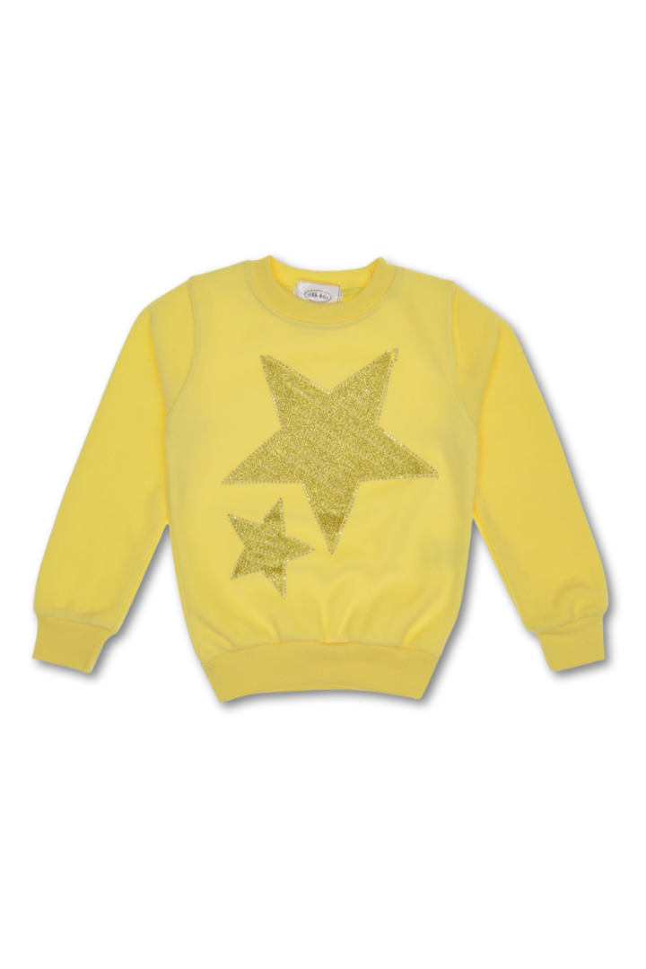 Kız Çocuk Pamuklu Yıldız Temalı Sweatshirt sarı - 9 Yaş