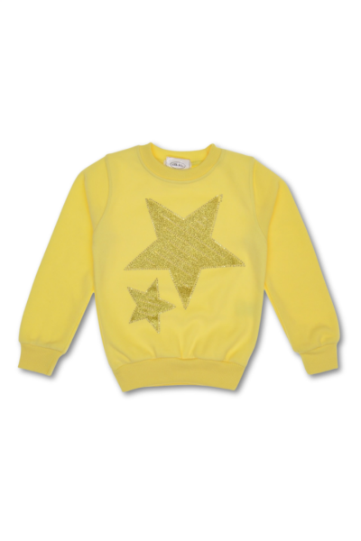 Kız Çocuk Pamuklu Yıldız Temalı Sweatshirt sarı - 9 Yaş