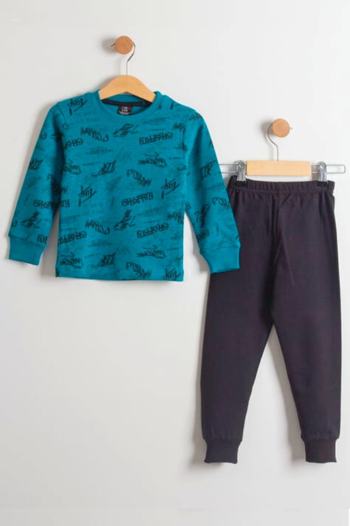 Erkek Çocuk Pamuklu Penye Pijama Takım Turkuaz - 7 yaş