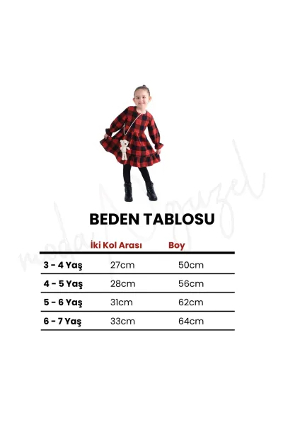 Kız Çocuk Oduncu Ekose Elbise Askılı Ayıcık 6 Yaş