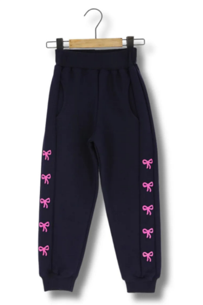 Kız Çocuk Fiyonk Desenli Cepli Eşofman Tek Alt