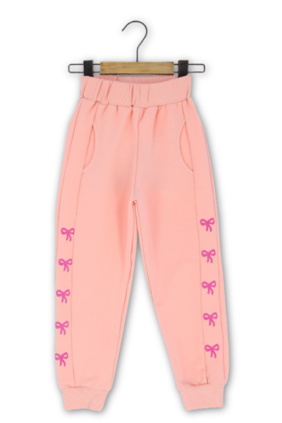 Kız Çocuk Fiyonk Desenli Cepli Eşofman Tek Alt