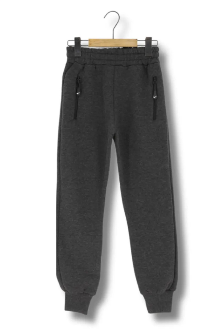 Erkek Çocuk 3 ip Şardonlu Eşofman Tek Alt Koyu Gri - 16 Yaş